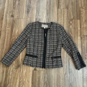 Banana Republic Tweed Zip Jacket Faux Leather Trim Blazer 0P MSRP $129